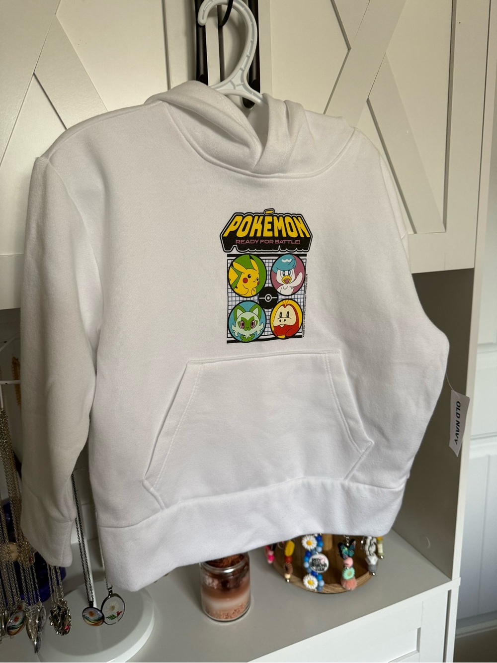 Old Navy White Kids Pokémon Hoodie with Colorful Chest Graphic